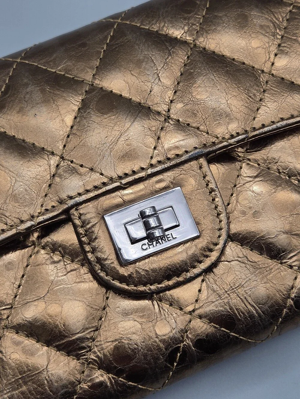 💛CHANEL Authentic mottled rose-gold quilted leather 2.55 reissue wallet💛